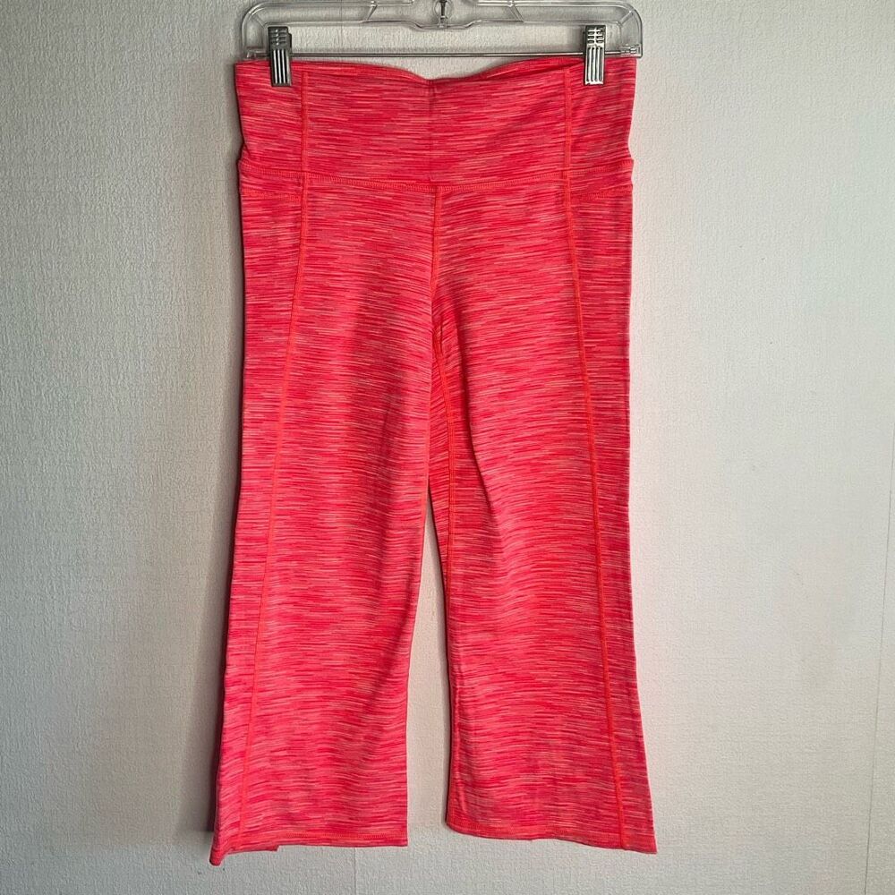 ATHLETA Energy Power Up Capri Leggings Yoga Pants Split Hem ‎ Pink Orange Medium